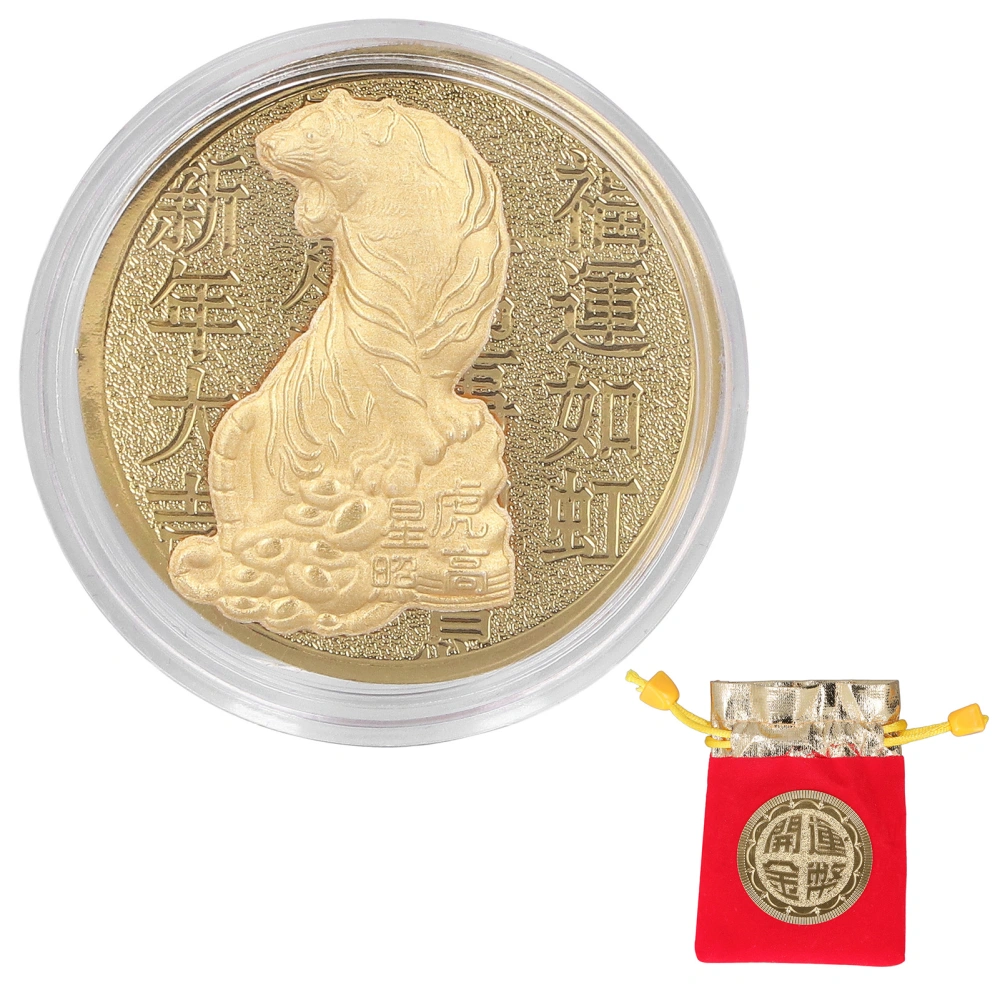 Commemorative Coin Chinese Tiger Year Theme Embossed Design Double Sided Lucky Coin CollectionLuckey Tiger Year