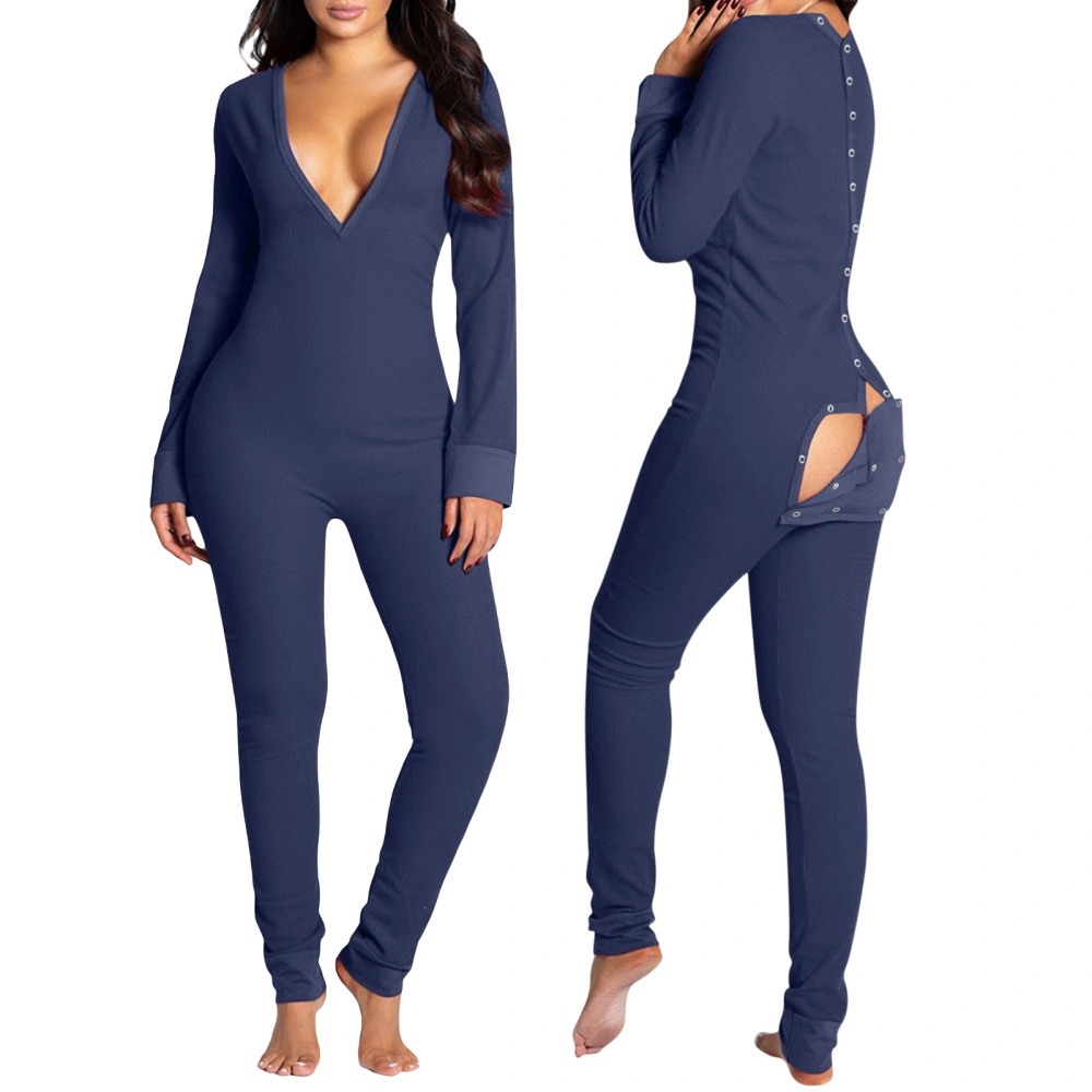 Women's V-neck High Waist Jumpsuit, Casual Tight Solid Color Romper