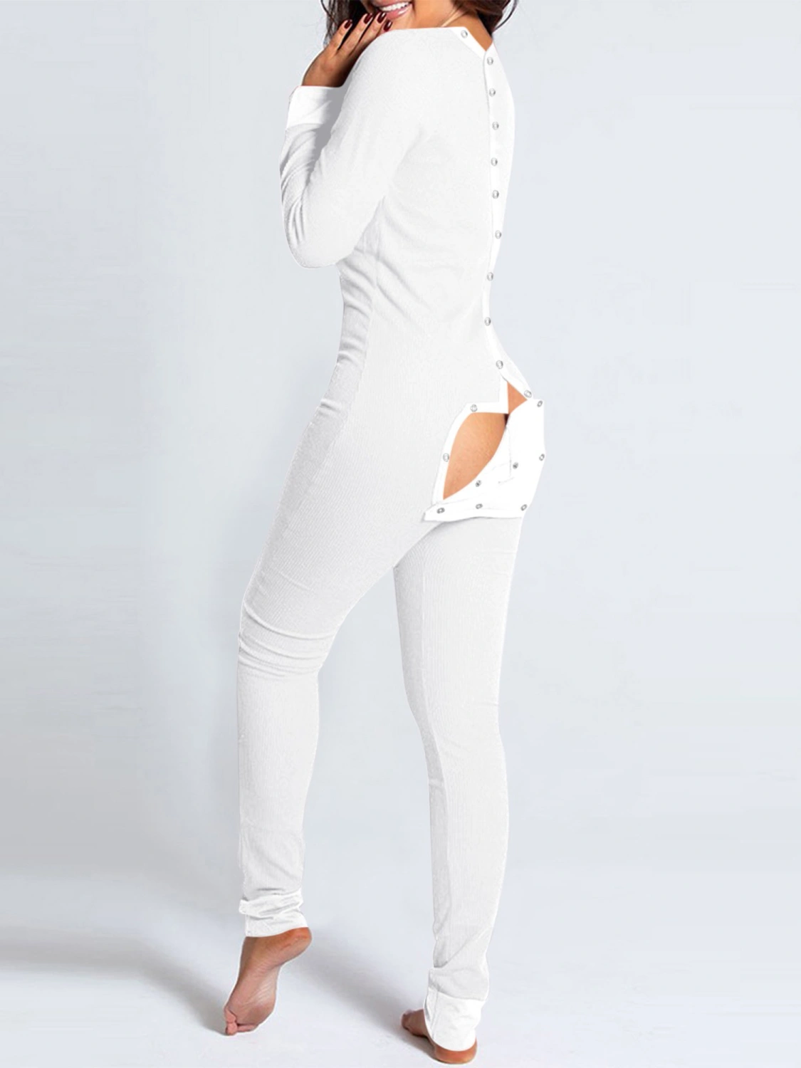 Women's V-neck High Waist Jumpsuit, Casual Tight Solid Color Romper