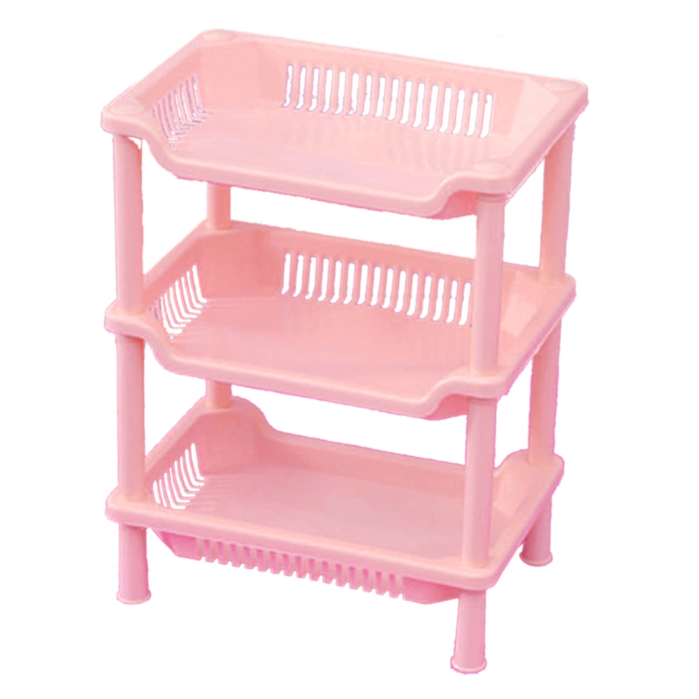 3 Layers Bathroom Standing Shelf Bathroom Stand PP Land Installation Bathroom Rack Storage Shelves for Bathroom KitchenPink Tetragonum