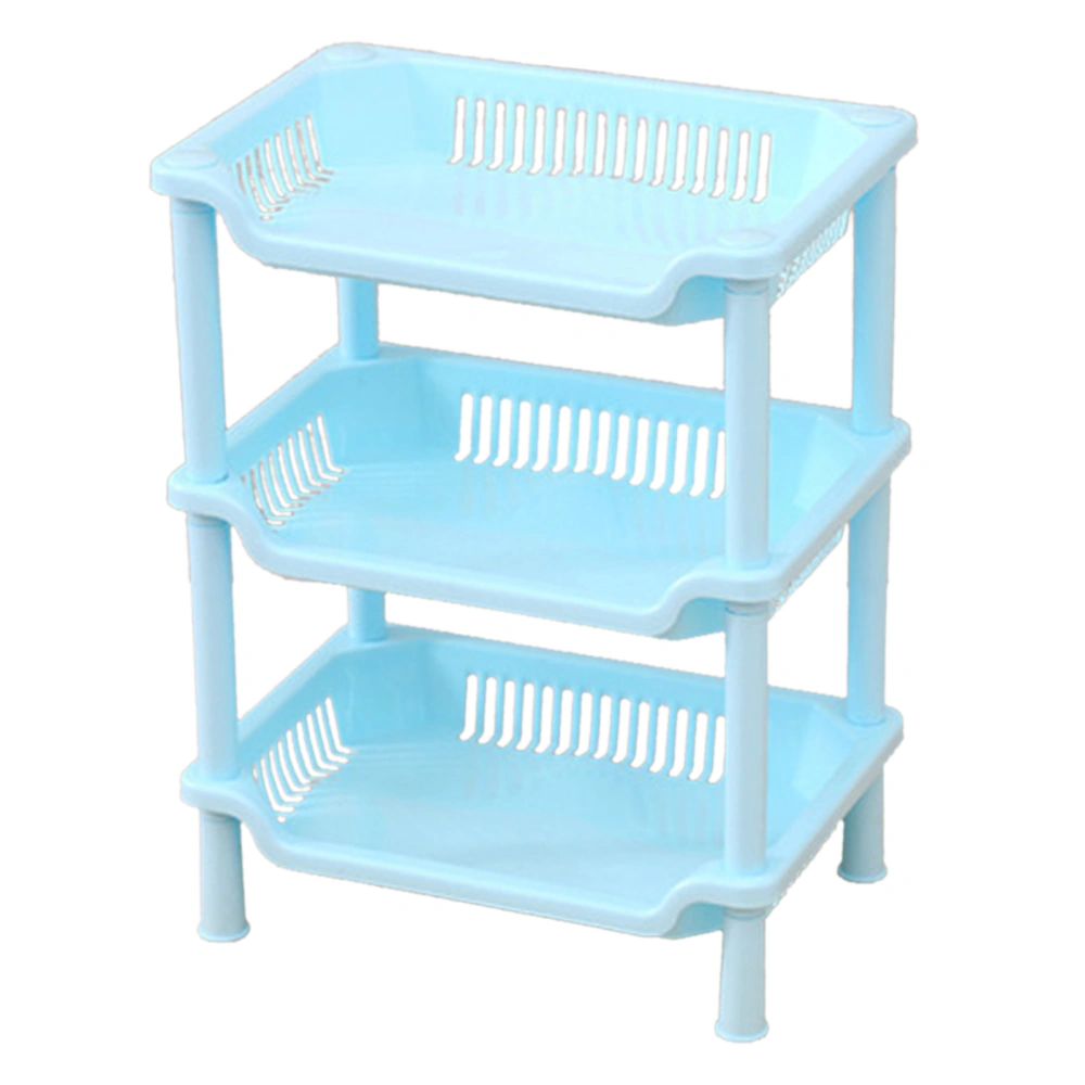 3 Layers Bathroom Standing Shelf Bathroom Stand PP Land Installation Bathroom Rack Storage Shelves for Bathroom KitchenBlue Tetragonum