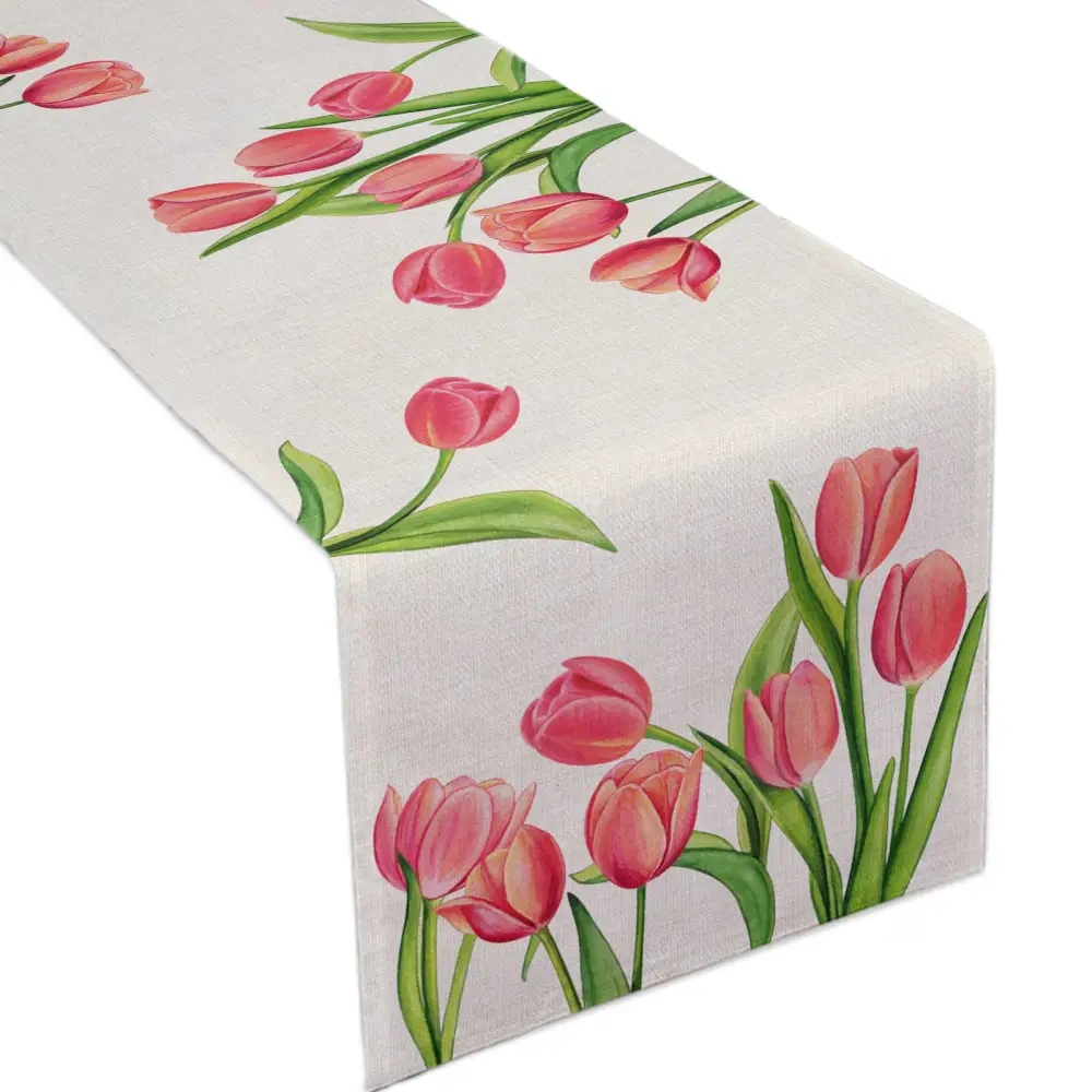 Floral Kitchen Waterproof Decorative Tablecloth Polyester Pongee Table Flag