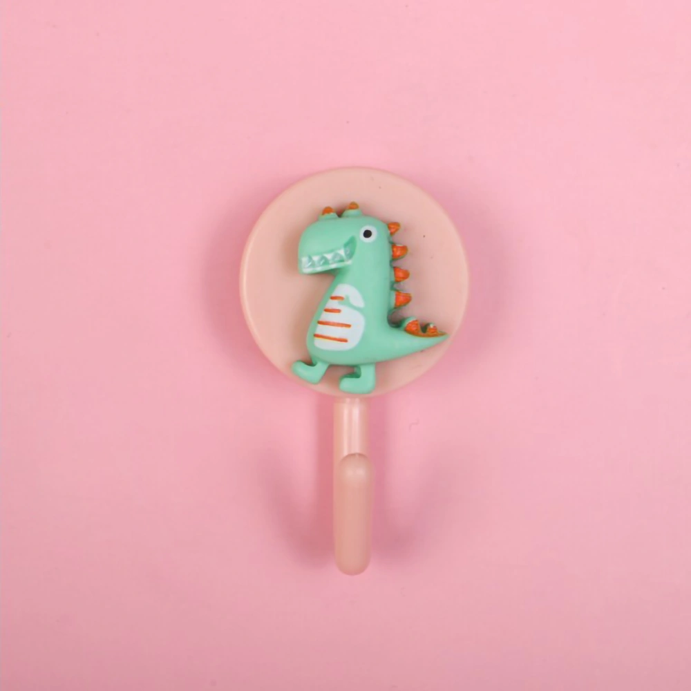 Adhesive Hooks Cute Cartoon Style Premium Plastic Eco Friendly Durable Adhesive Wall HooksDinosaur On Pink