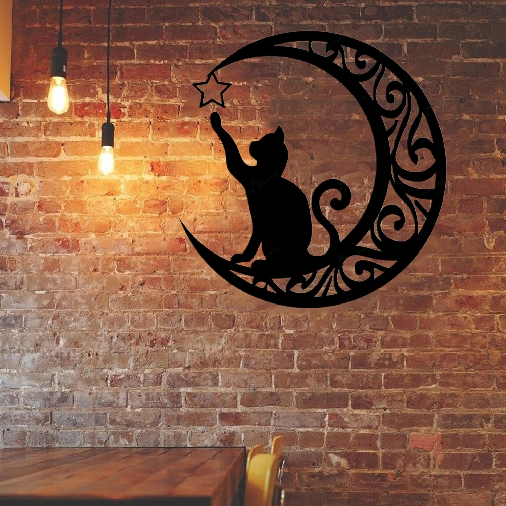 Cute Black Cats Moon Metal Sign Arts Wall Hanging Pendant Decorations for Windows Doors Mantelpieces
