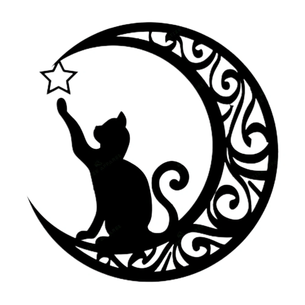 Cute Black Cats Moon Metal Sign Arts Wall Hanging Pendant Decorations for Windows Doors Mantelpieces