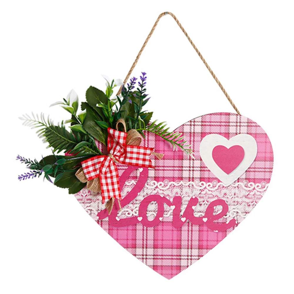 Valentine's Day Decoration Cartoon Heart Hanging Wooden Wall Pendent 