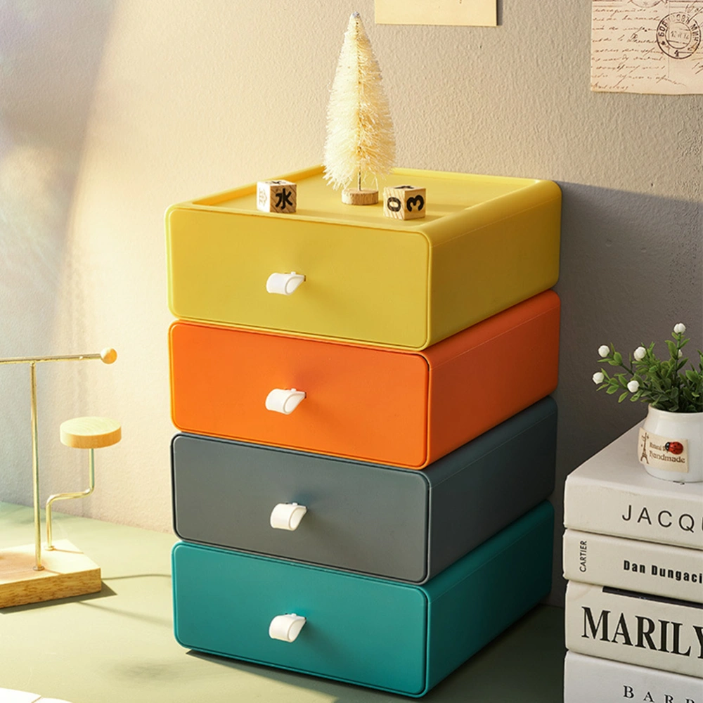 4 Color Desktop Storage Box Drawer Type Stationery Organizer Box Stackable Plastic Storage Container for Cosmetics Sundries