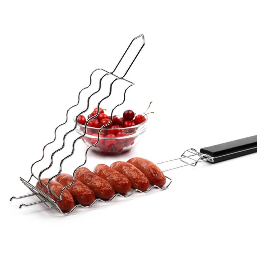 Barbecue Grilling Basket 6 Hot Dogs Metal Barbecue Sausage Rack Grill Mesh Clip Holder Picnic Kitchen Tools