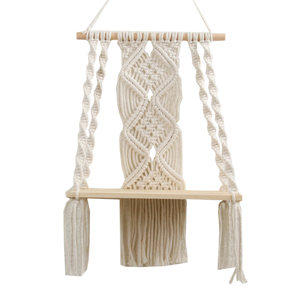 Boho Macrame Wall Hanging Shelf Macrame Wall Decor Woven Tassel Tapestry Wall Shelf Handmade Cotton Rope Plant Holder Tapestry