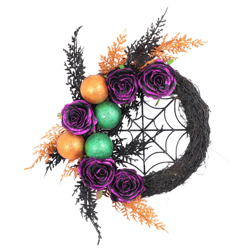 Halloween Wreath for Front Door, Artificial Black Rose Vine Wreath