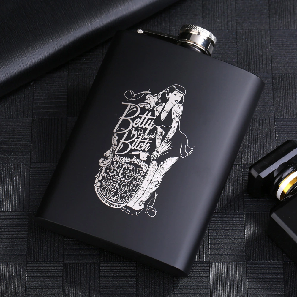 8OZ Black Matte Whisky Bottle Wine Pot Portable Flagon Stainless Steel Flask for Outdoor Travel1862846WT Sexy Beauty B