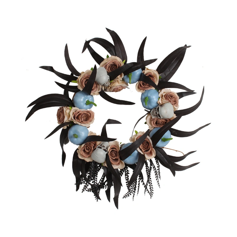 Halloween Wreath Decoration Pumpkin Rose Wreath with Black Leaves