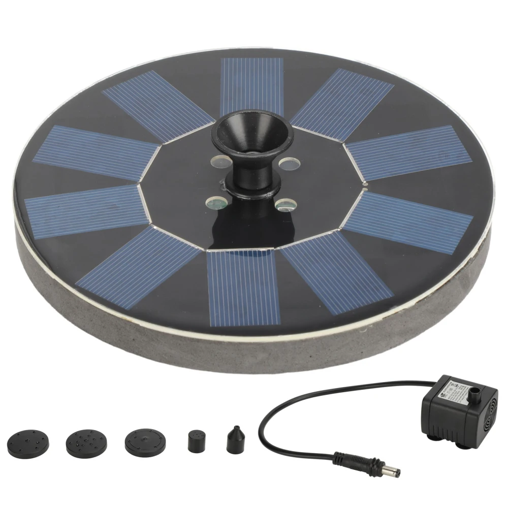 Solar Fountain Round 1.4W Floating Solar Landscape Fountain with Lights for Pool Pond Garden Decoration Black