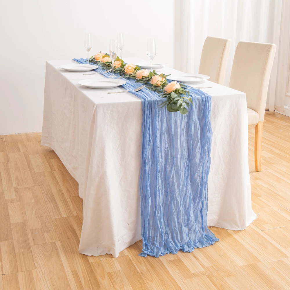 Pleated Cheese Cloth Table Flag Foldable Table Runner for Dining Table