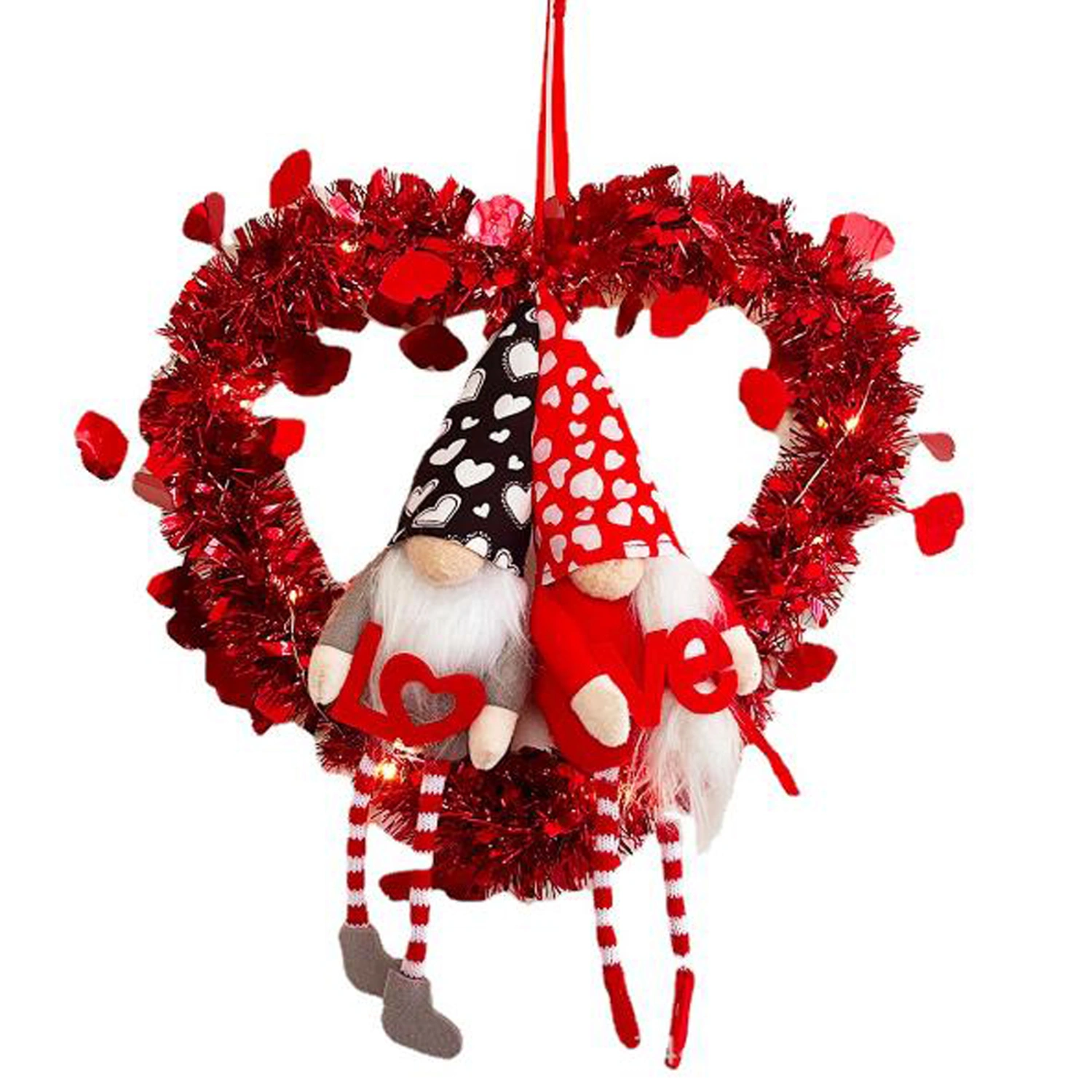 Valentine's Day Heart Shaped Wreath Romantic Hanging Gnome Garland 