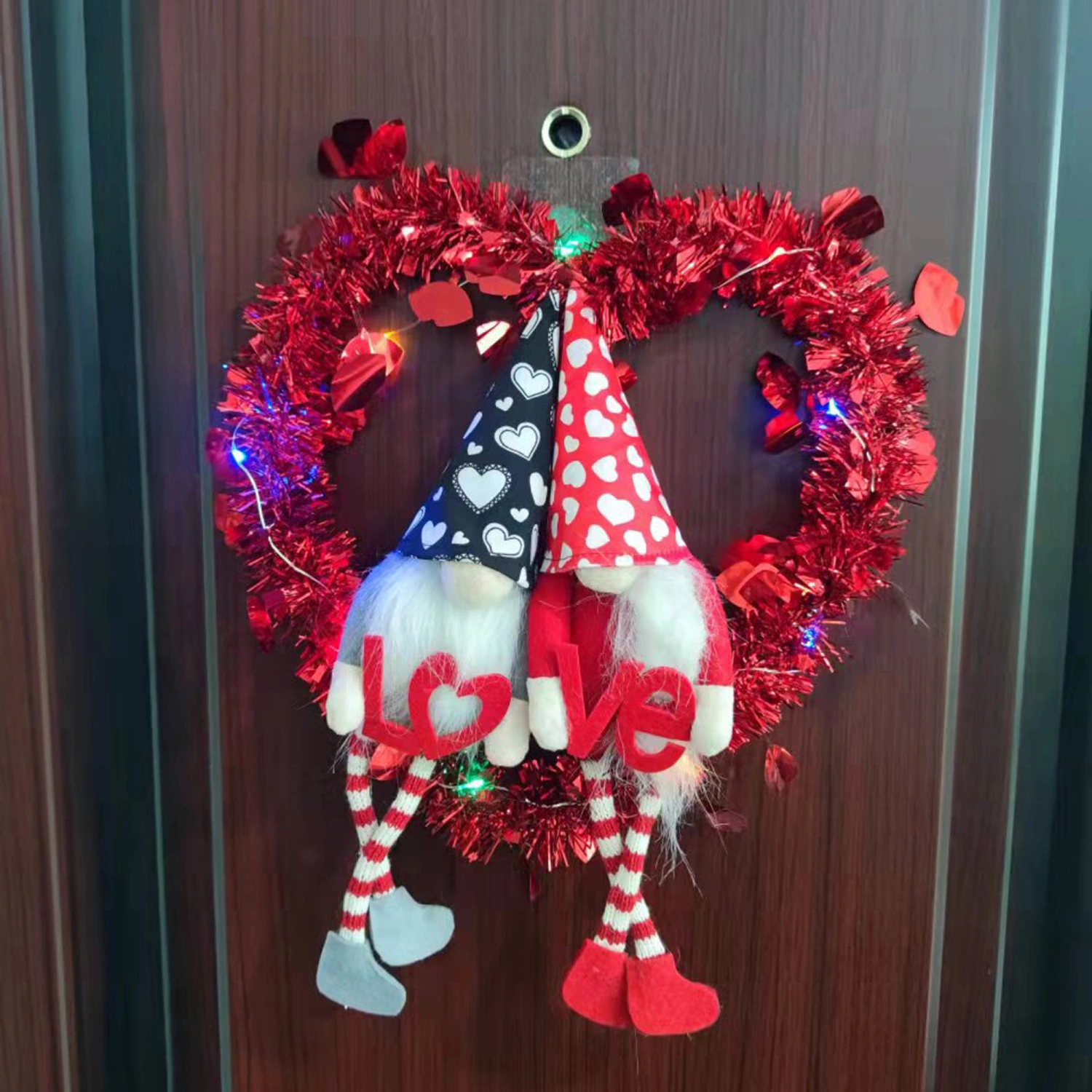 Valentine's Day Heart Shaped Wreath Romantic Hanging Gnome Garland 