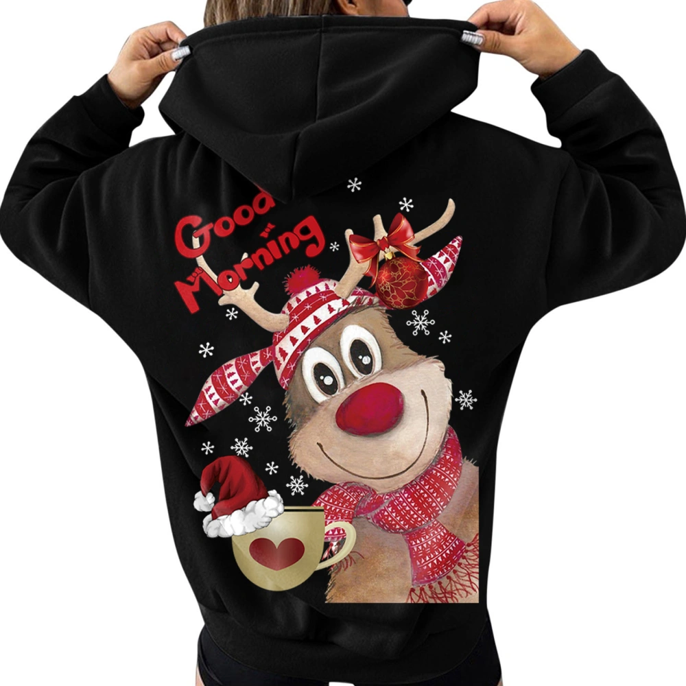 Women Casual Tops, Long Sleeve Cartoon Reindeer Hooded Sweatshirt