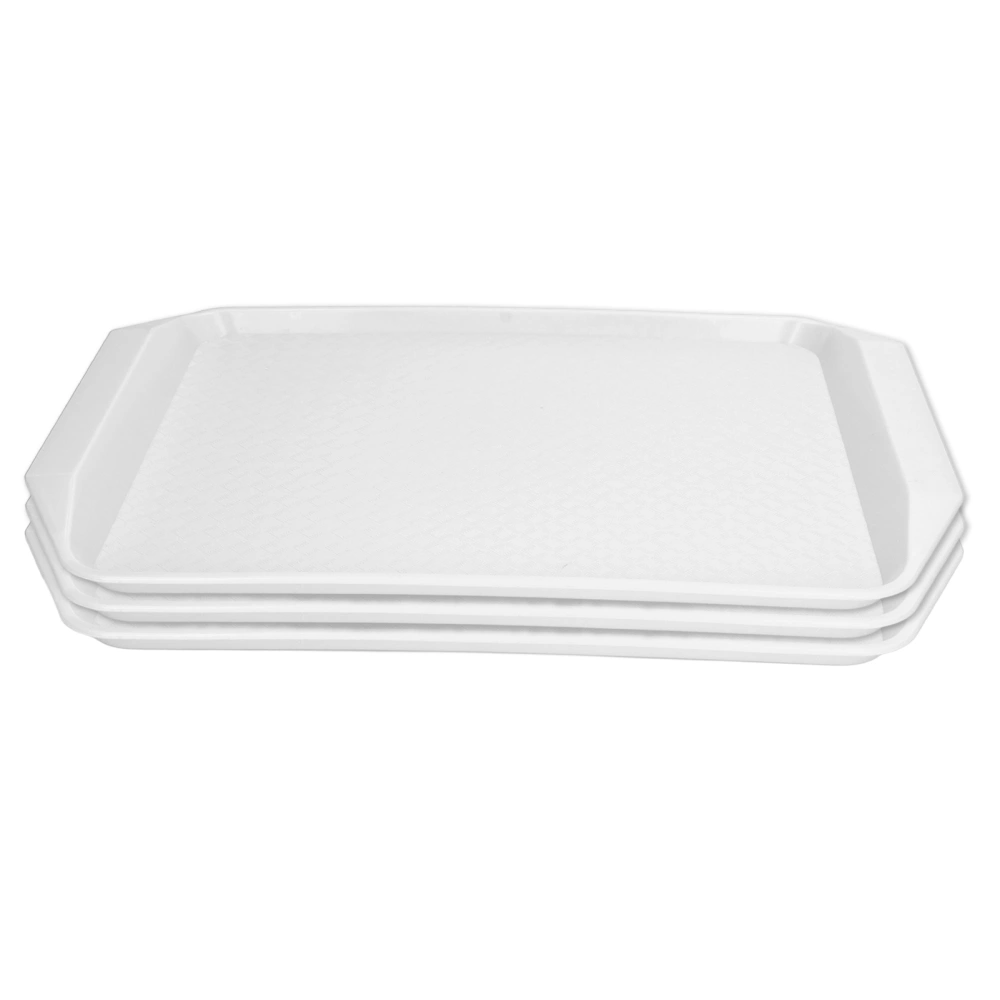 3PCS Colorful Food Tray Rectangle Thickened Binaural Plastic Tray Heat Resistance Stackable Cafeteria Trays for HotelWhite