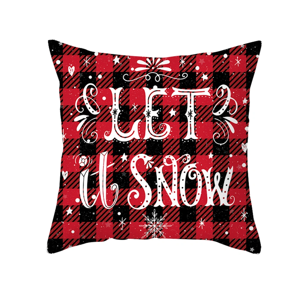 Cushion Cover Christmas Theme Red Plaid Design Casual Home Pillowcase