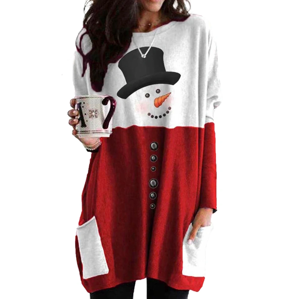 Women Christmas Print Pullover, Round Collar Loose Style Tops