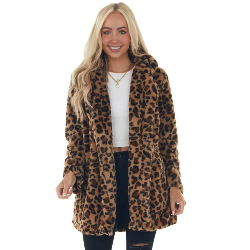 Autumn and winter new leopard print fashion temperament plush coat