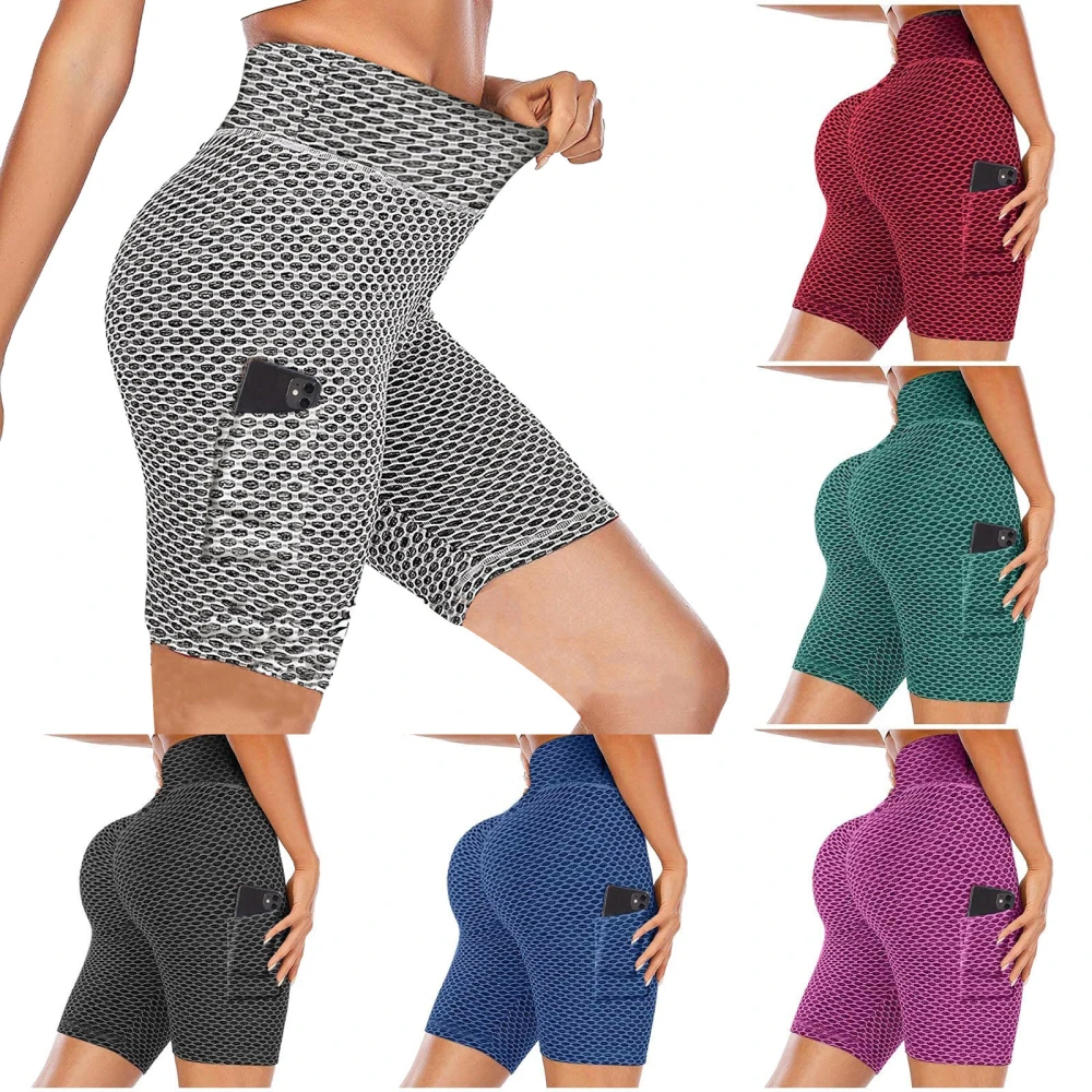 Women Honeycomb Sport Shorts, Stretchy Short Pants with Side Pocket