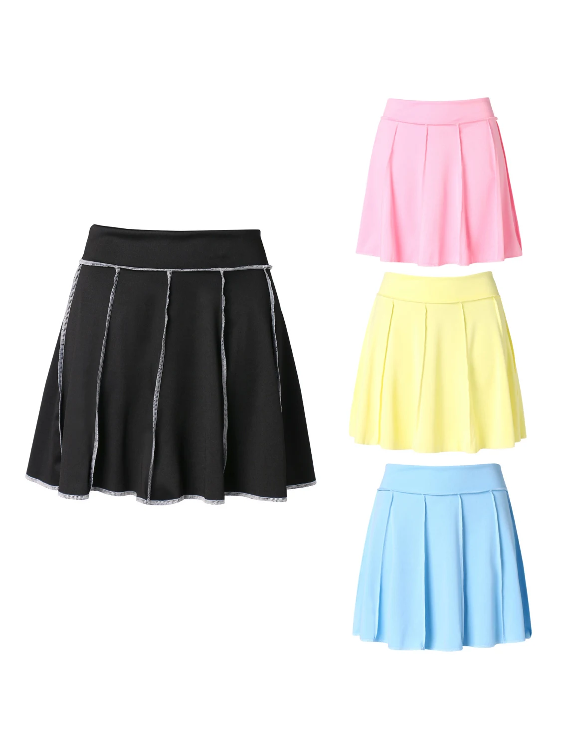 Women Solid Color Mini Skirt, Irregular Hem High Waist Pleated Skirts