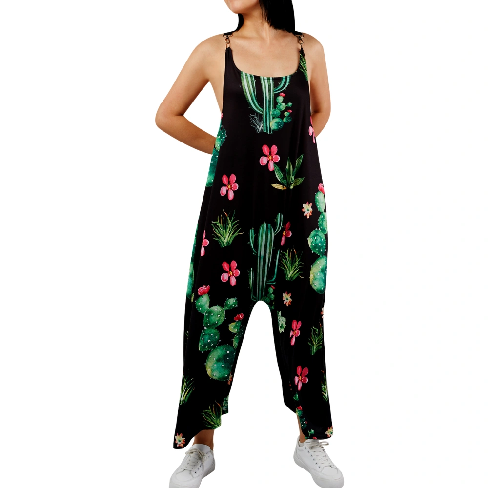 Women Summer Overalls, Floral Print Loose Suspenders Jumpsuits