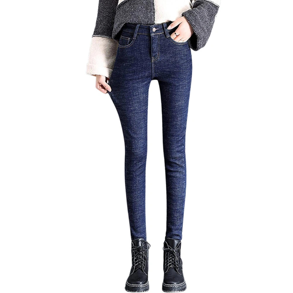 Women Simple Style Thickened Leggings, Solid Color High Waist Jeans