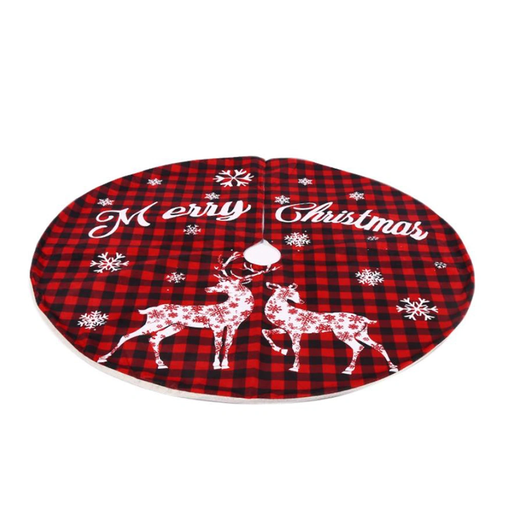 Christmas Tree Skirt Buffalo Plaid Xmas Tree Mats with Snowflake Reindeer Print