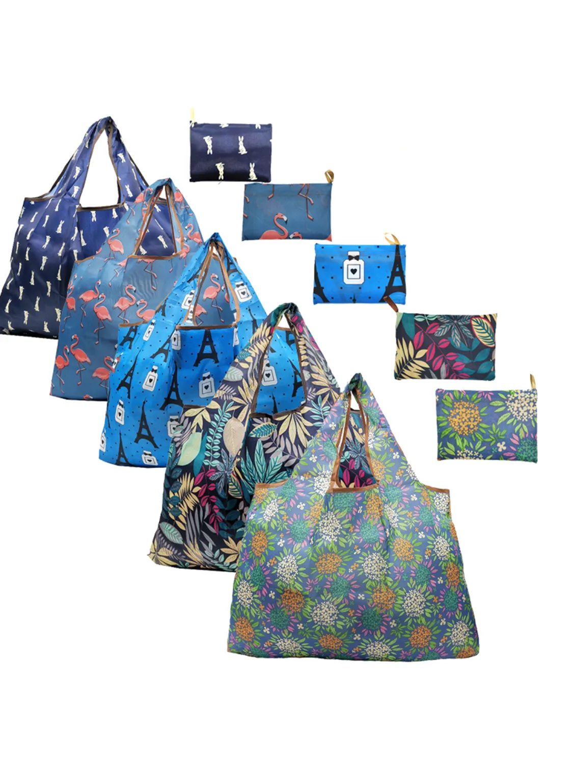 Foldable Shopping Bag Cute Cartoon Print Reusable Large Capacity Tote Purse