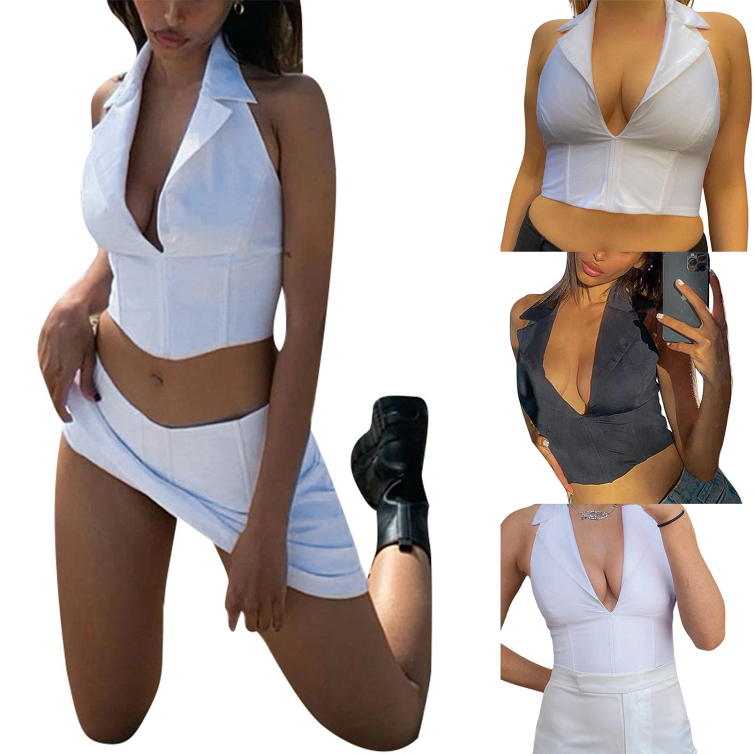 Woman's I-shaped Base Camisole, Solid Color V-neck Midriff-baring Waistcoat