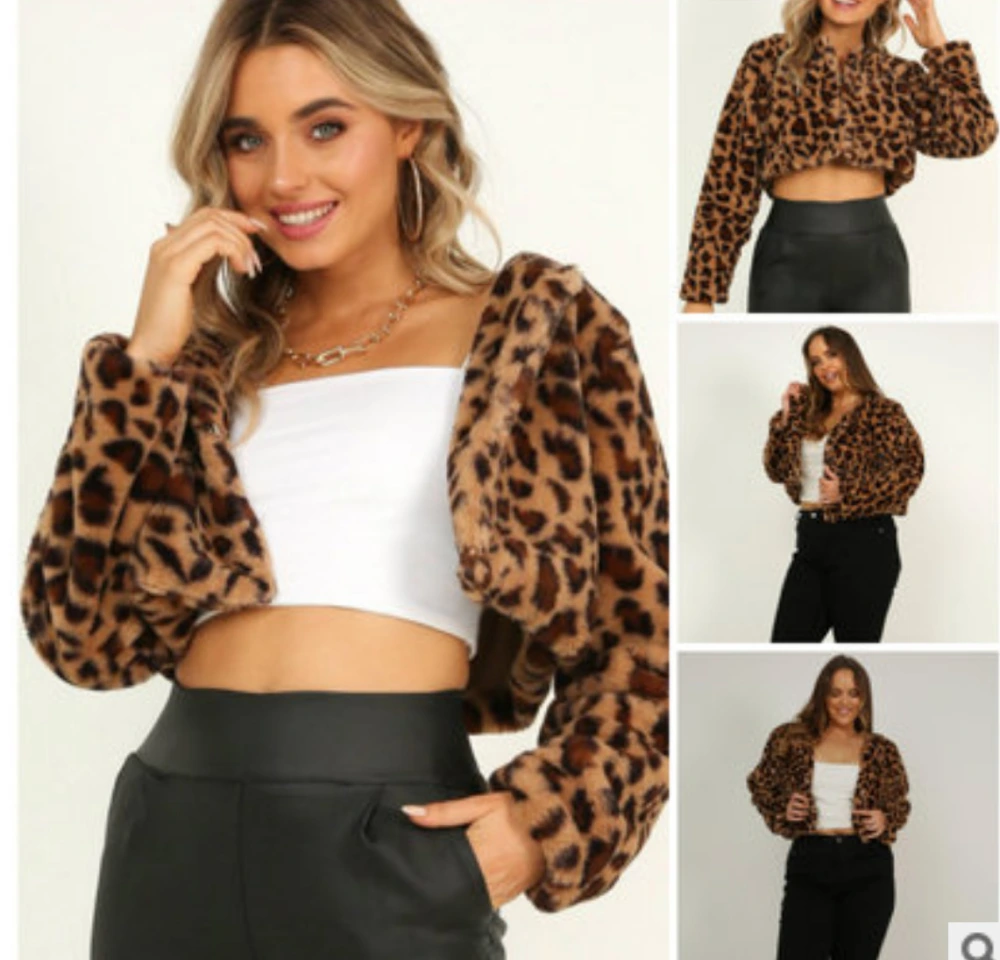 Autumn new leopard print short plush coat with concealed buttons