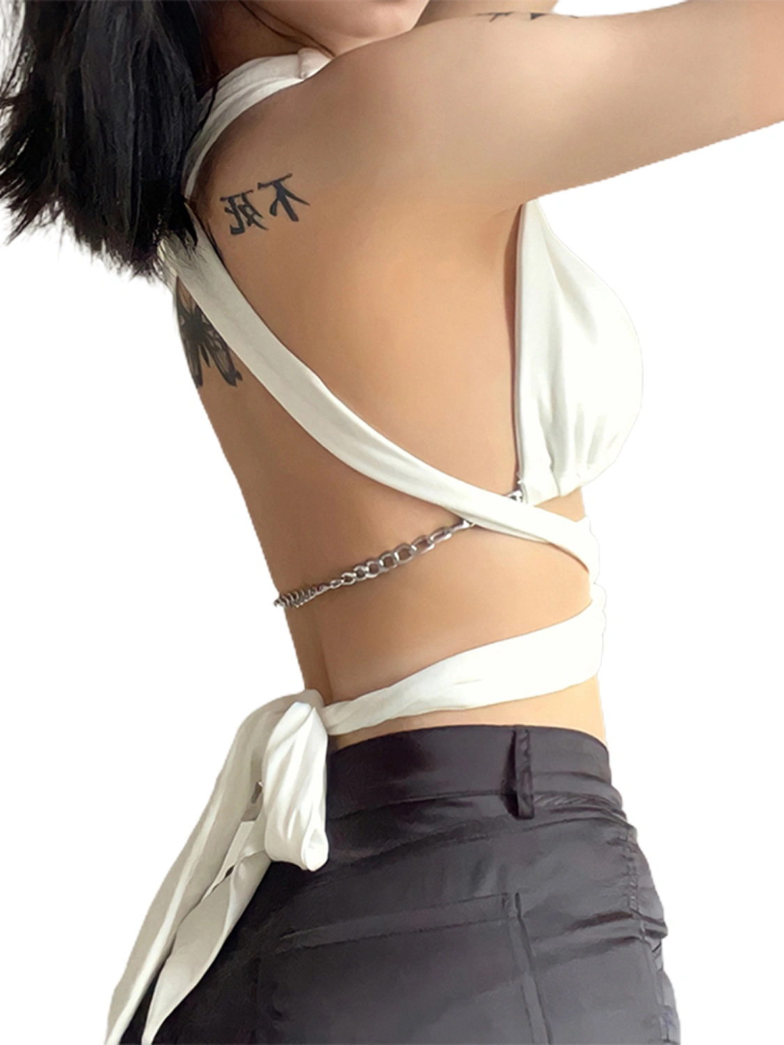 Women’s Solid Color V-neck Bandage Backless Exposed Navel Vest