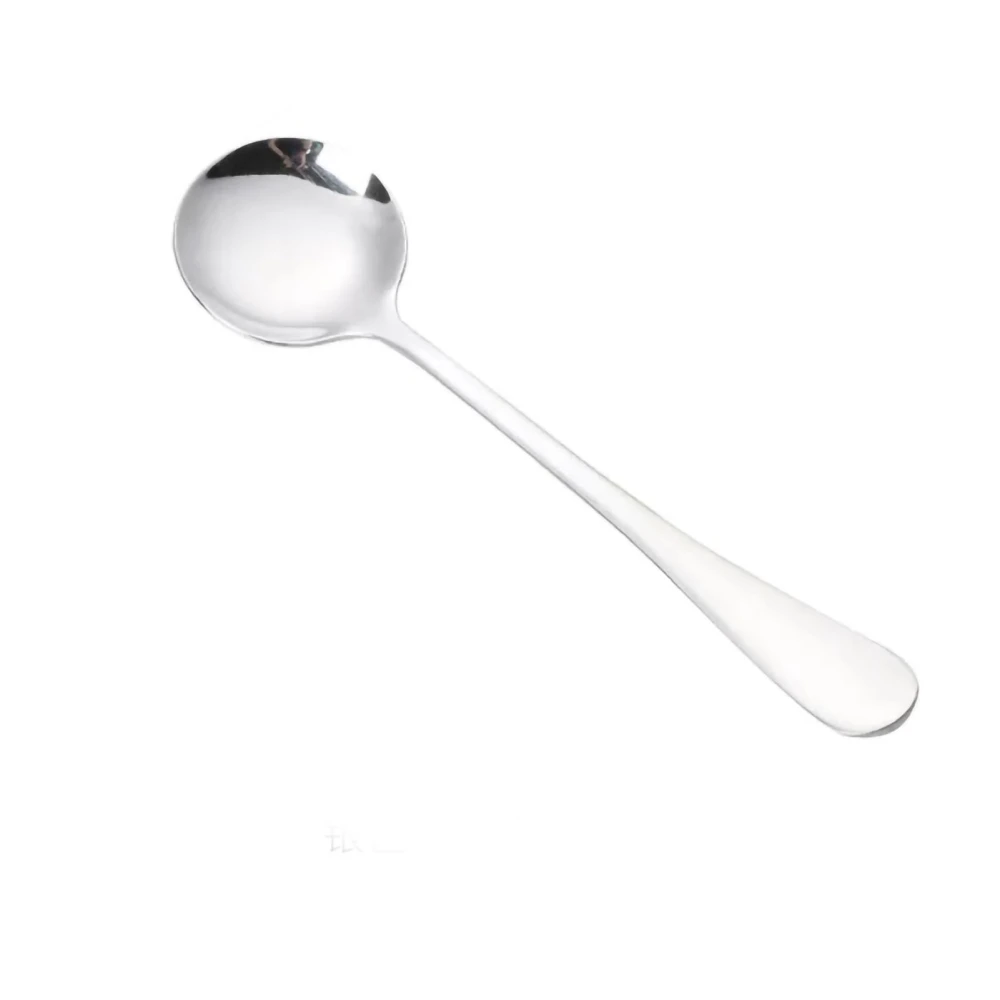 Round Spoon Thick Stainless Steel Spoon with Comfortable Long Handle for Yogurt Pudding Ice Cream Cereal Silver