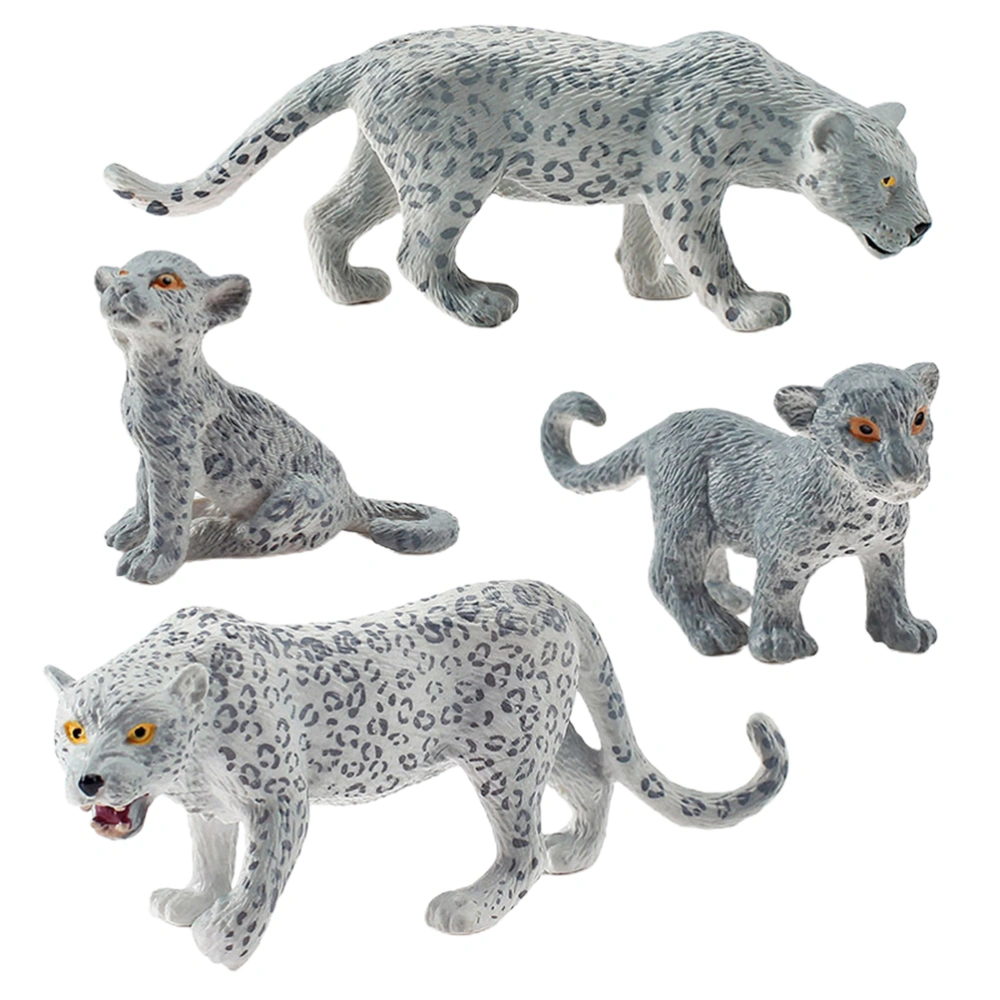 4 Pieces Snow Leopard Figurine PVC Realistic Snow Leopards Miniature Wild Animals Model Action Figure for Clooection