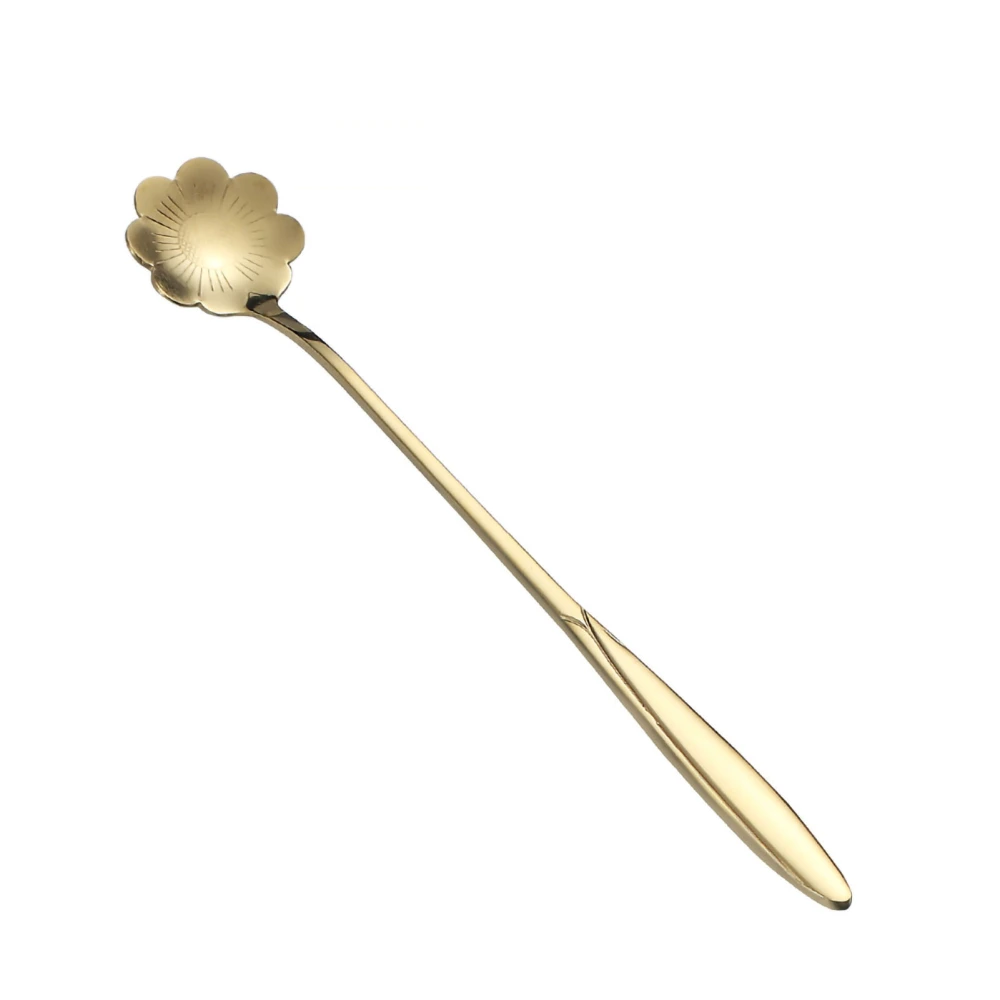 Golden Stainless Steel Spoon Ergonomic Round Dessert Spoon with Long Handle for Coffee Tea Ice Cream Long Cosmos Spoon (Gold) 18cm / 7.1in