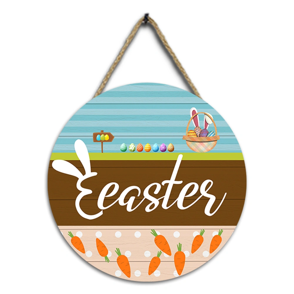 Easter Wooden Hanging Sign Easter Colorful Eggs Bunny Sign Door Decor