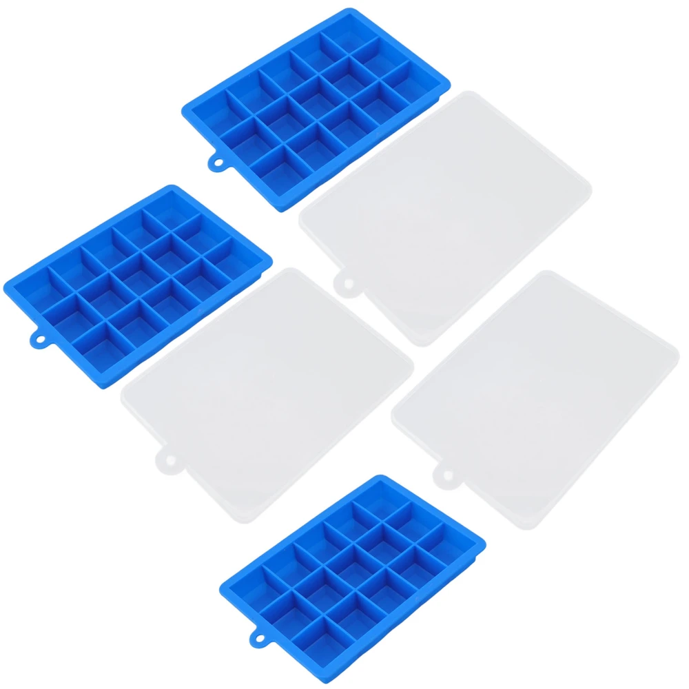 3pcs Ice Cubes Mould Silicone Stackable Dishwasher Safe 15 Grids Ice Tray with Removable Lid for Home Bar Blue