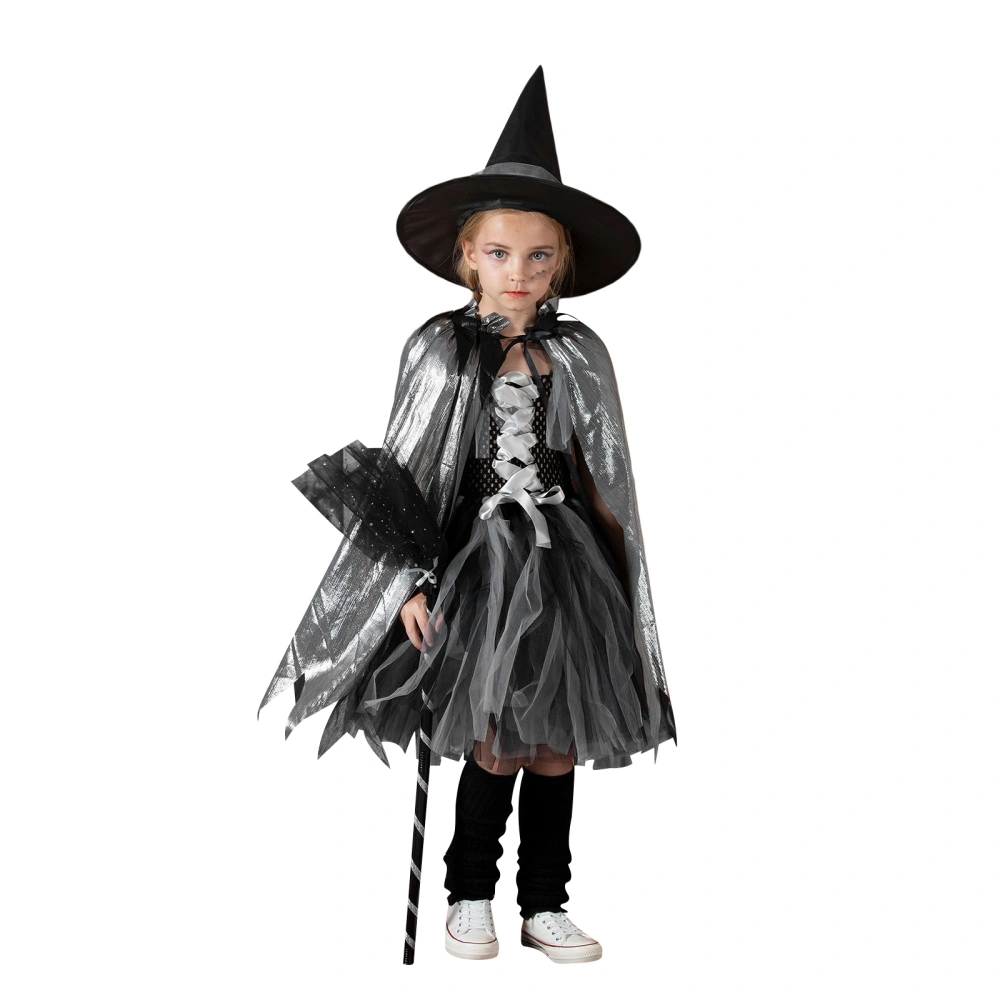 Halloween Girl Witch Costume Lightweight Soft Cape and Witch Hat Broom