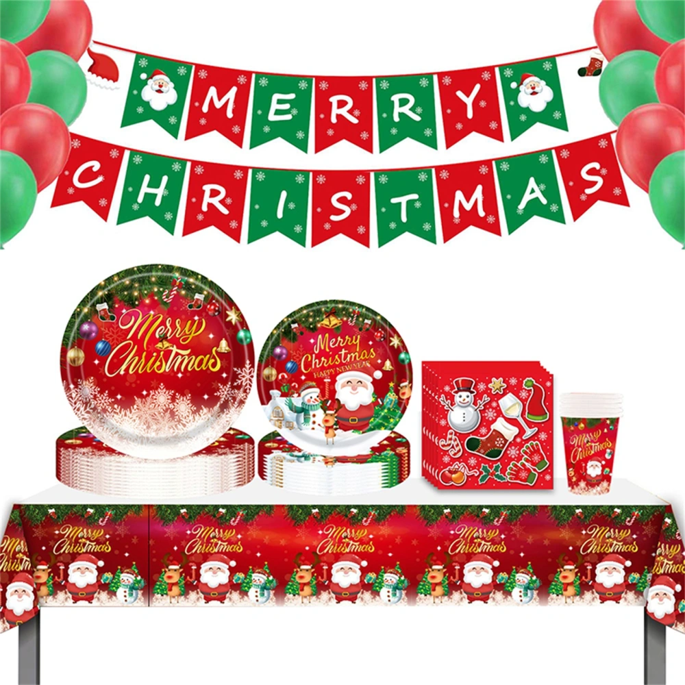 Christmas Party Supplies, Plates Cups Napkins Tablecloth Banner Kit