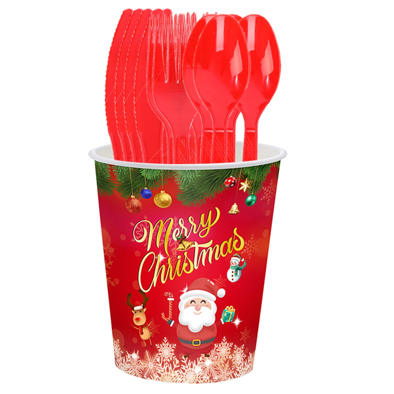 Christmas Party Supplies, Plates Cups Napkins Tablecloth Banner Kit
