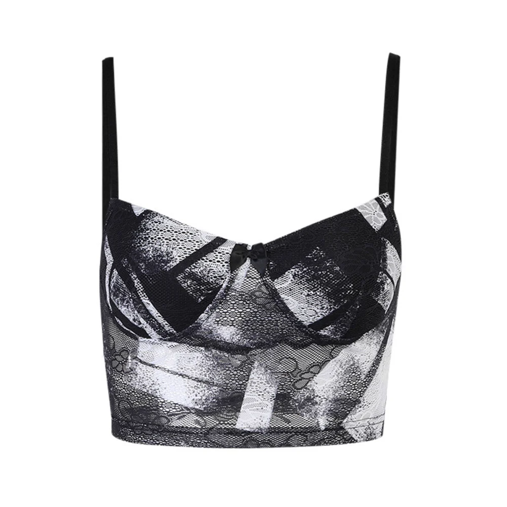 Women’s Irregular Printing V-neck Exposed Navel Backless Camisole