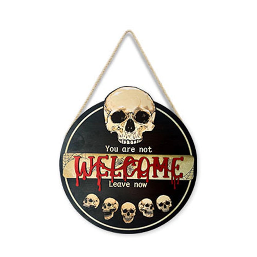 Halloween Welcome Sign Hanging Wooden Skull Front Door Sign for Wall