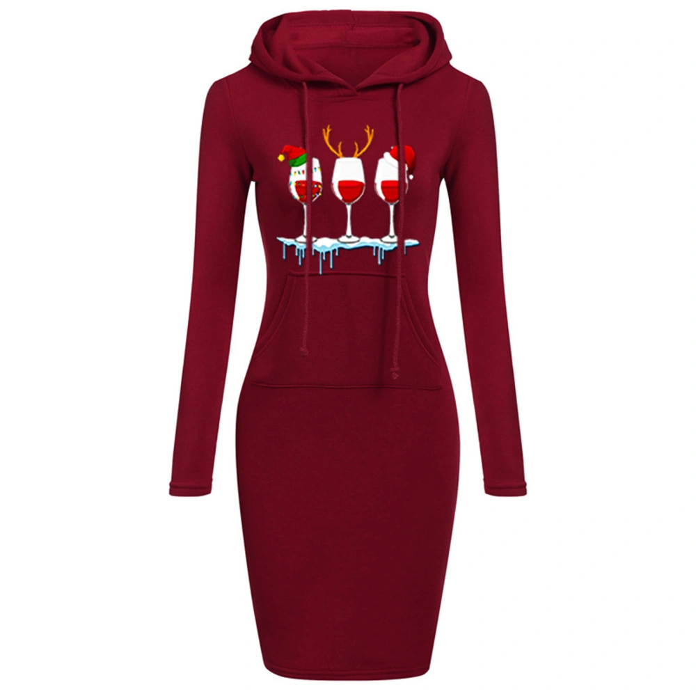 Women Sweatshirt One Piece Dress, Long Sleeve Hooded Sweatshirt 