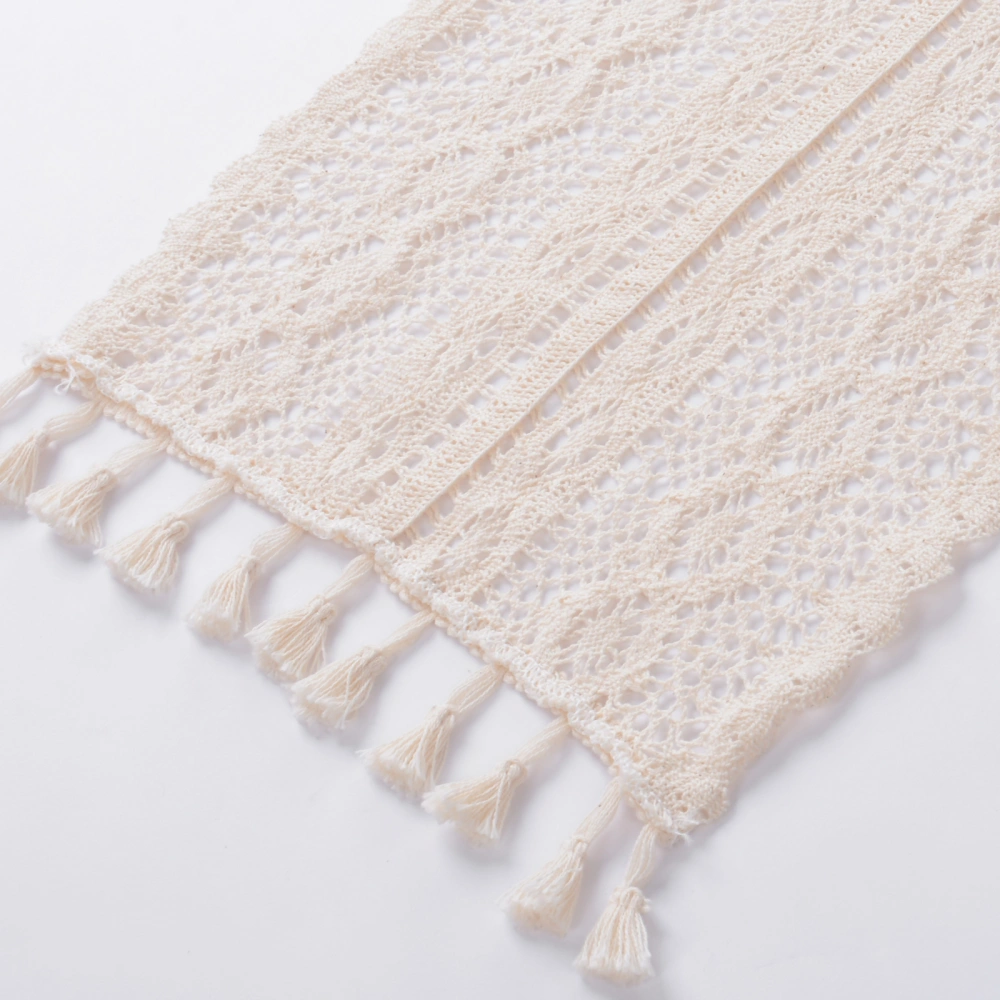 Crochet Lace Hollow Tassel Table Runner, Nordic Style Romance Cotton Table Cover