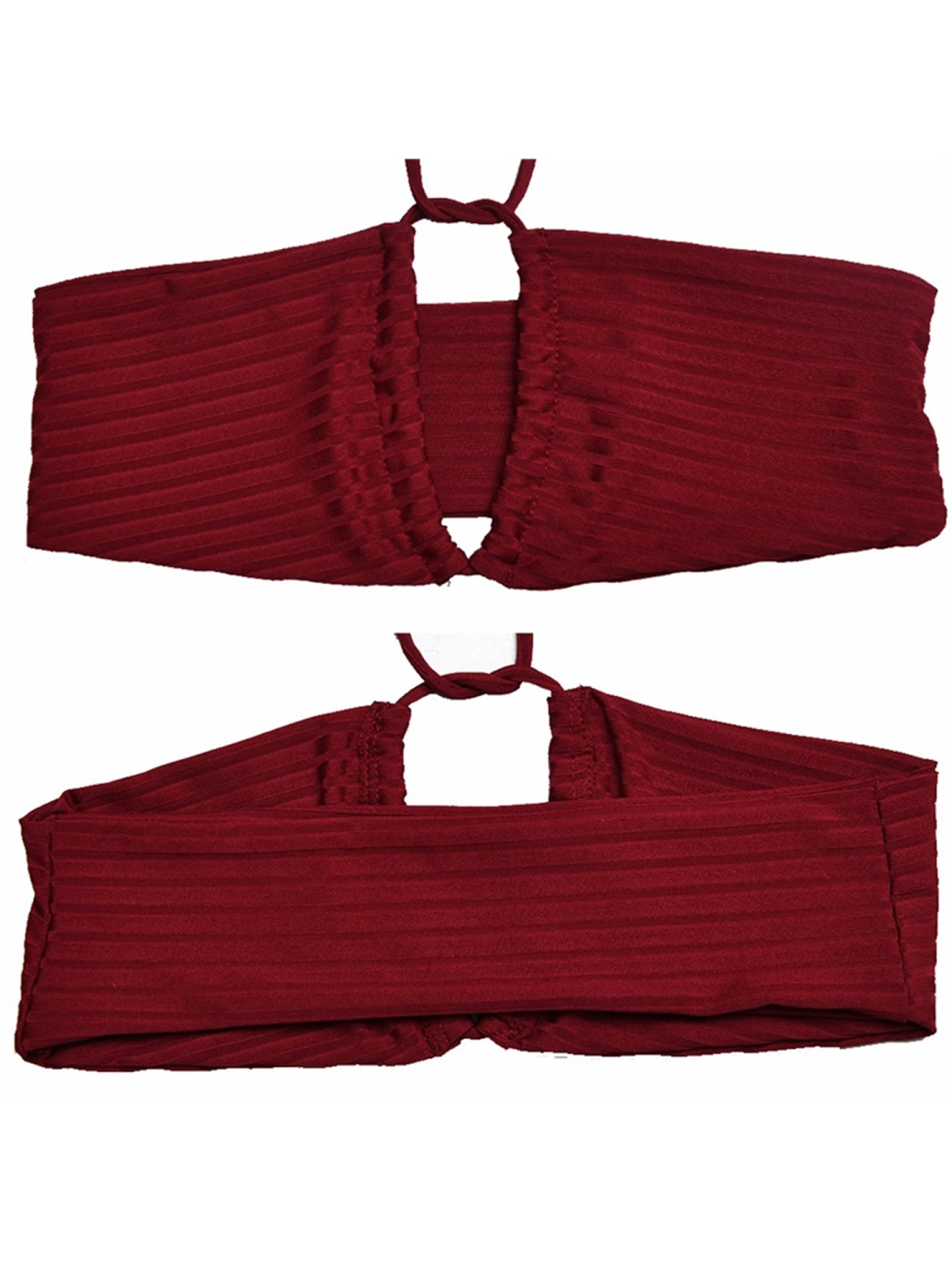 Women Two Piece Set, Ribbed Halter Neck Tops High Waist Pants