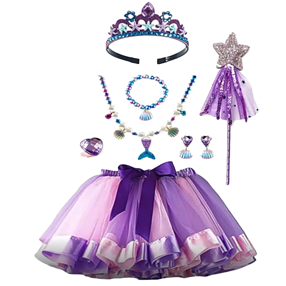 Little Girls Mermaid Costume Tutu Skirt Jewelry Set Cosplay Outfit