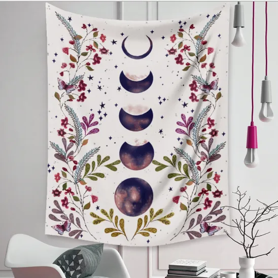 Wall Hanging Moon Star Flower Pattern Printing Soft Practical Tapestry