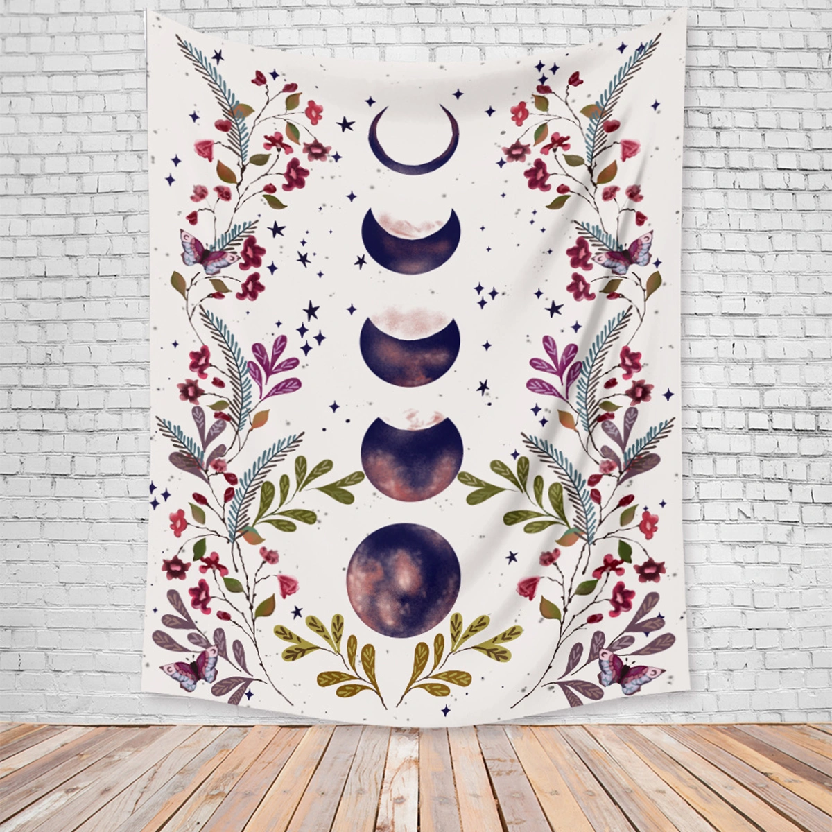 Wall Hanging Moon Star Flower Pattern Printing Soft Practical Tapestry